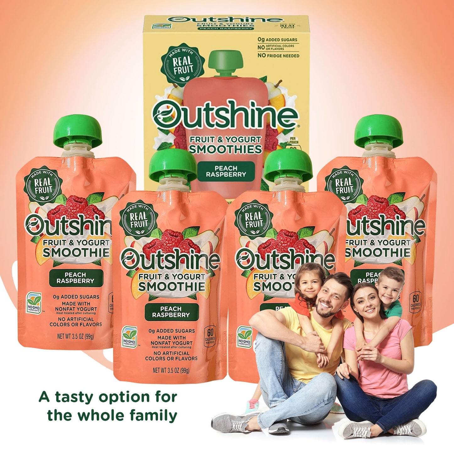 Outshine Smoothie Peach Raspberry Yogurt Pouches - Ready-to-Drink, 24 Count, 5.25 lb, Tan