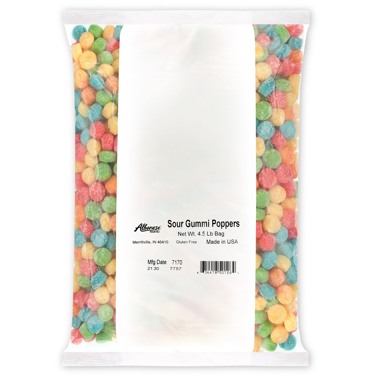 Albanese Sour Gummi Poppers, 4.5lbs Candy, Orange and Blue, Model 50126