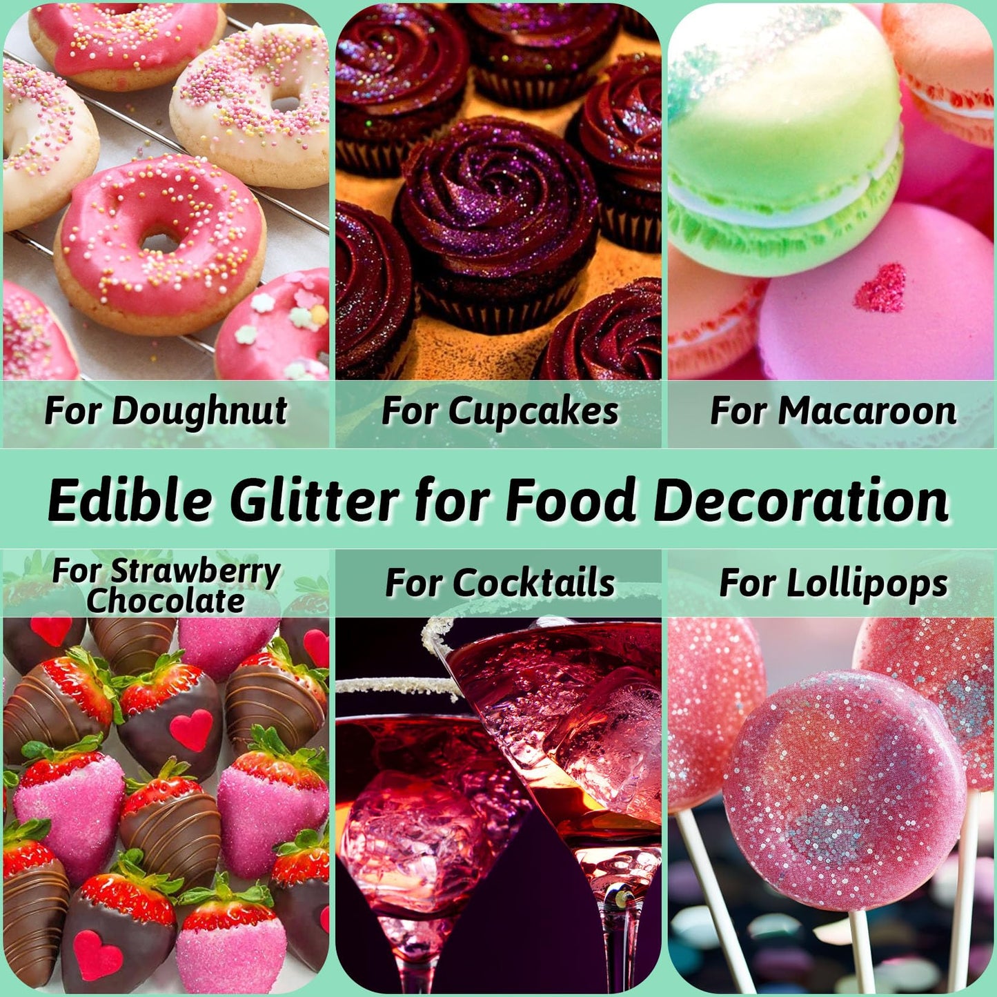 SigWong Edible Glitter Set - 3 Colors Luster Dust, Food Grade Metallic Sprinkles, 5g, Vegan, Red+Green+Blue