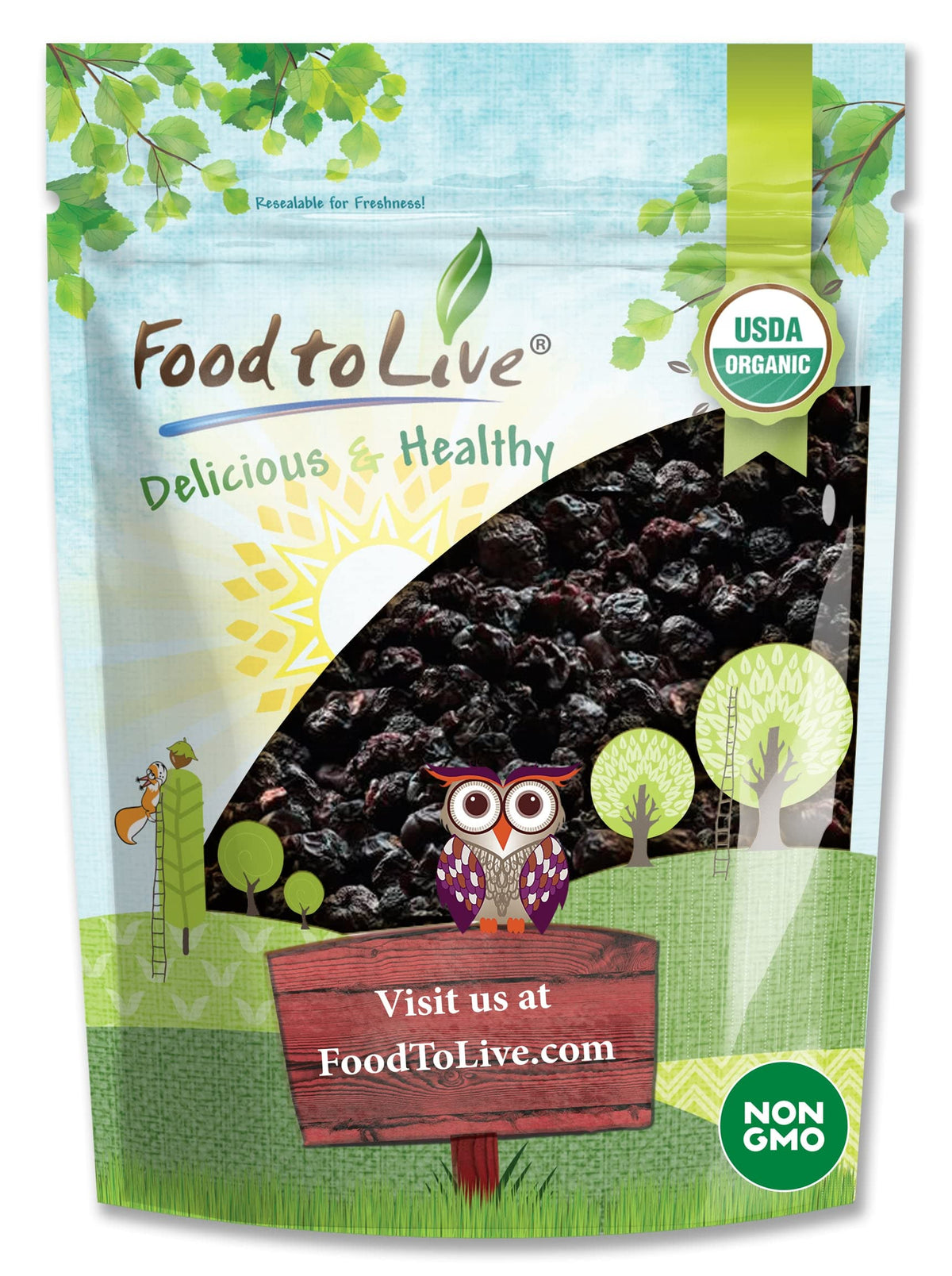 Food to Live Organic Bing Cherries, 2 Pounds California Sun-Dried Sour, Non-GMO, Pitted, Tart, Unsweetened, Unsulfured, Non-Infu