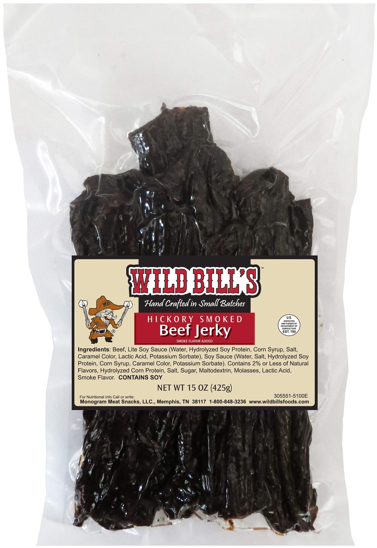 Wild Bills Hickory Smoked Beef Jerky Strips, 15-Ounce, 30-Count, Pack of 1