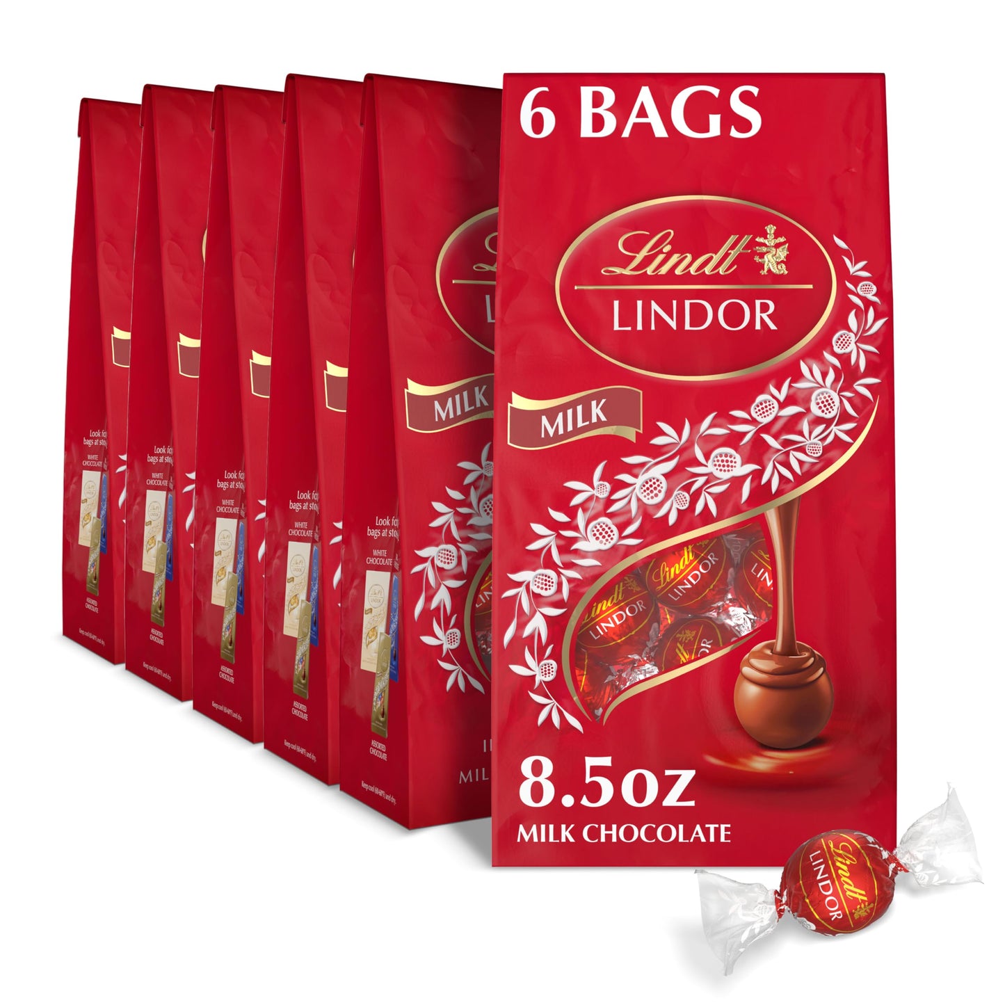 Lindt LINDOR Milk Chocolate Truffles, Smooth Melting Center, 8.5 oz Bag, Pack of 6, Natural