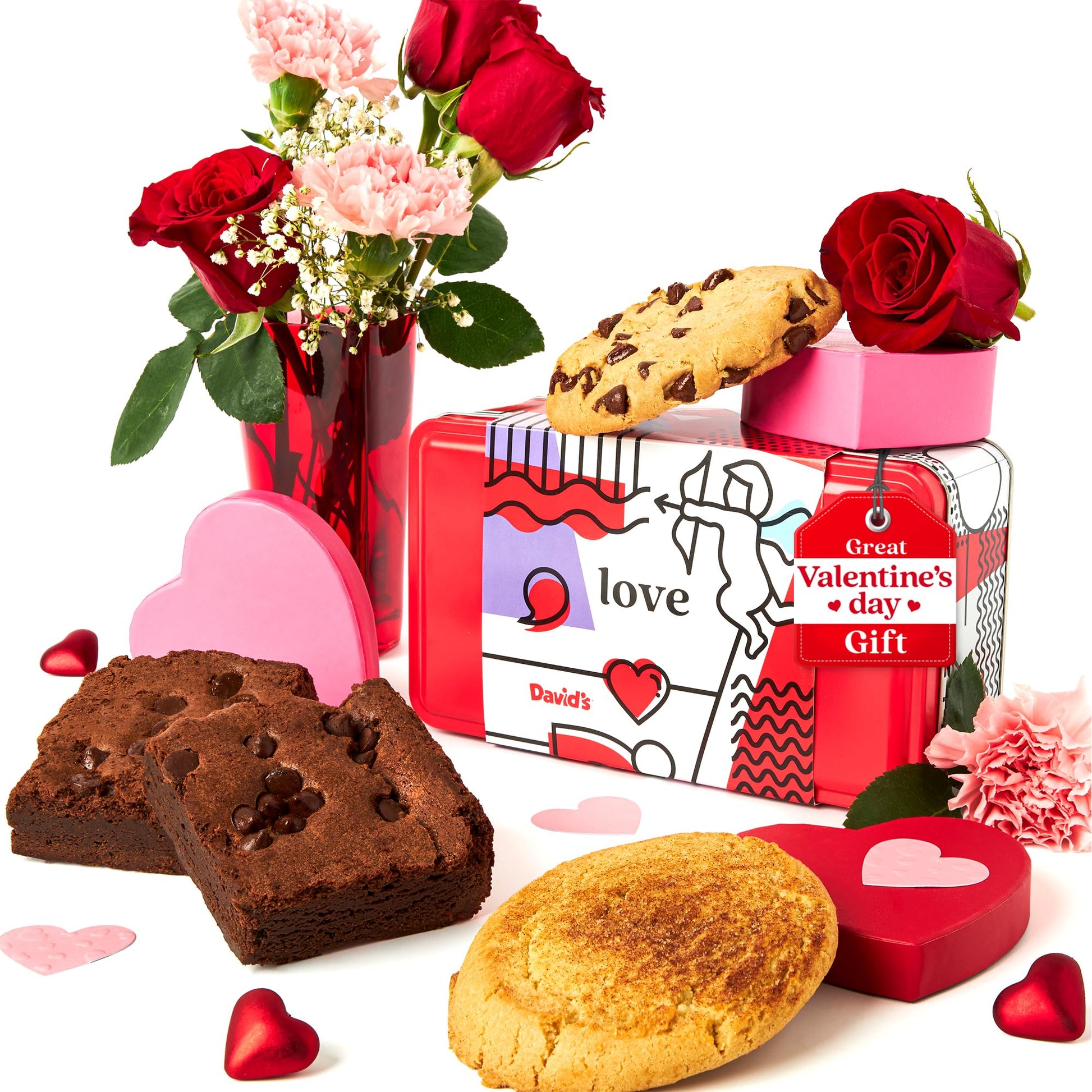 Davids Cookies ValentineS Day Gluten-Free Cookies And Brownies In Sweet Sampler Tin - Chocolate Chip Cookies And Brownies In A Beautiful Love-Themed Tin - Gourmet ValentineS Food Gift For Her  Him