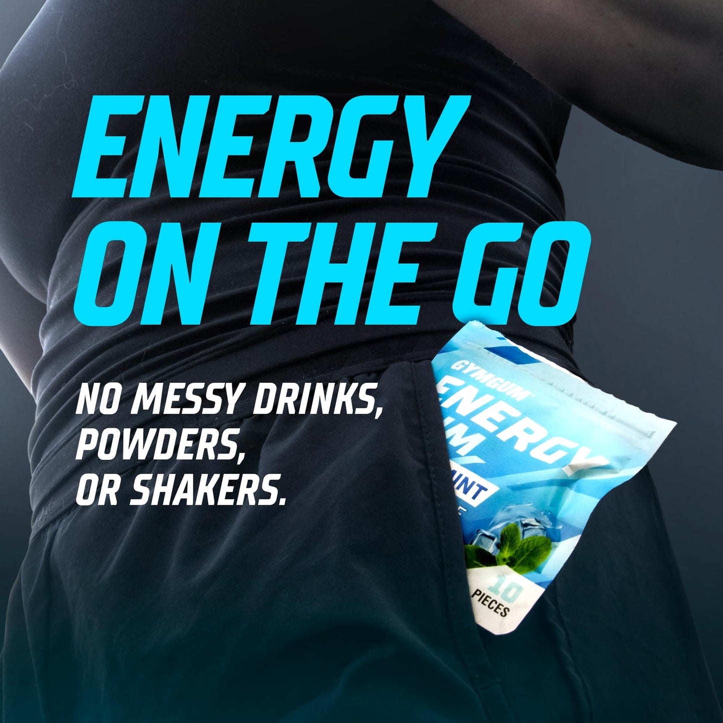 GYMGUM Energy Caffeine Gum, Sugar-Free & Keto-Friendly, 50mg Caffeine, 10 Count