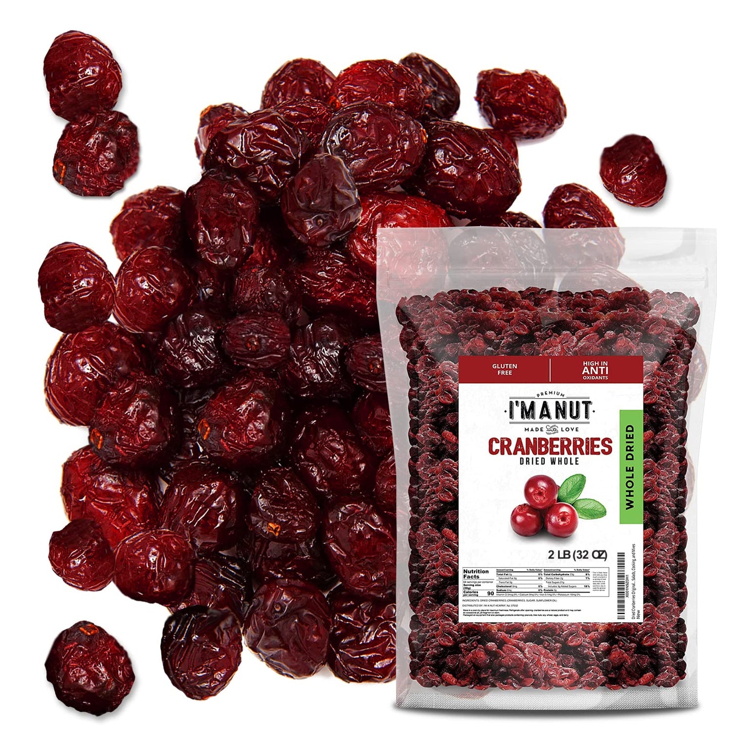 IM A NUT Dried Cranberries Original, 2 Pound Resealable Bag, High in Antioxidants, Great for Salads and Cooking