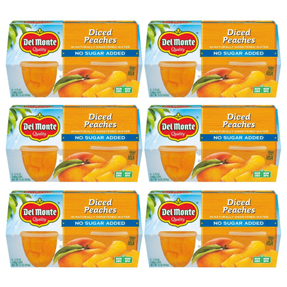 Del Monte No Sugar Added Diced Peaches Fruit Cup Snacks, 3.75 oz Cup (Pack of 24 Cups)