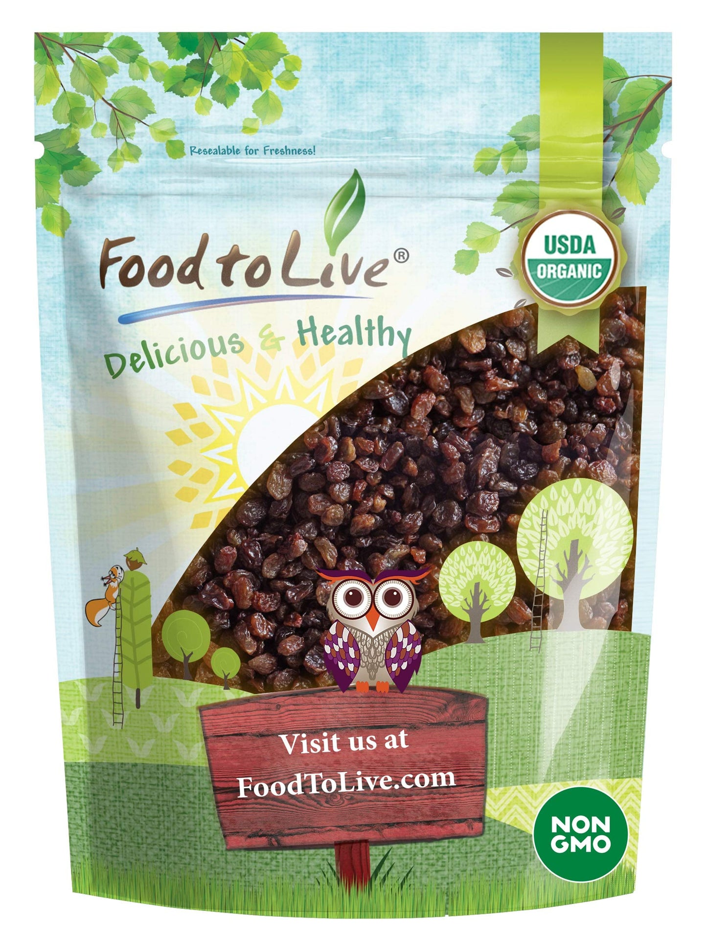 Food to Live Imported Organic Raisins, 1.5 Pounds - Sun Dried Thompson Seedless Select Grapes, Non-GMO, Raw, No Sugar added, Pes
