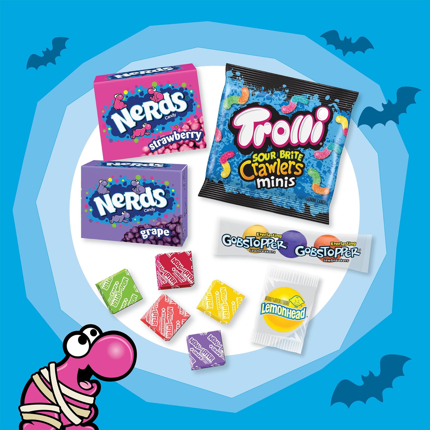 Halloween Candy Classic Fun Trick-or-Treat Variety Bag  NERDS Original  Trolli  Now and Later  Lemonhead  and Gobstopper  200 Pieces  54 Ounces