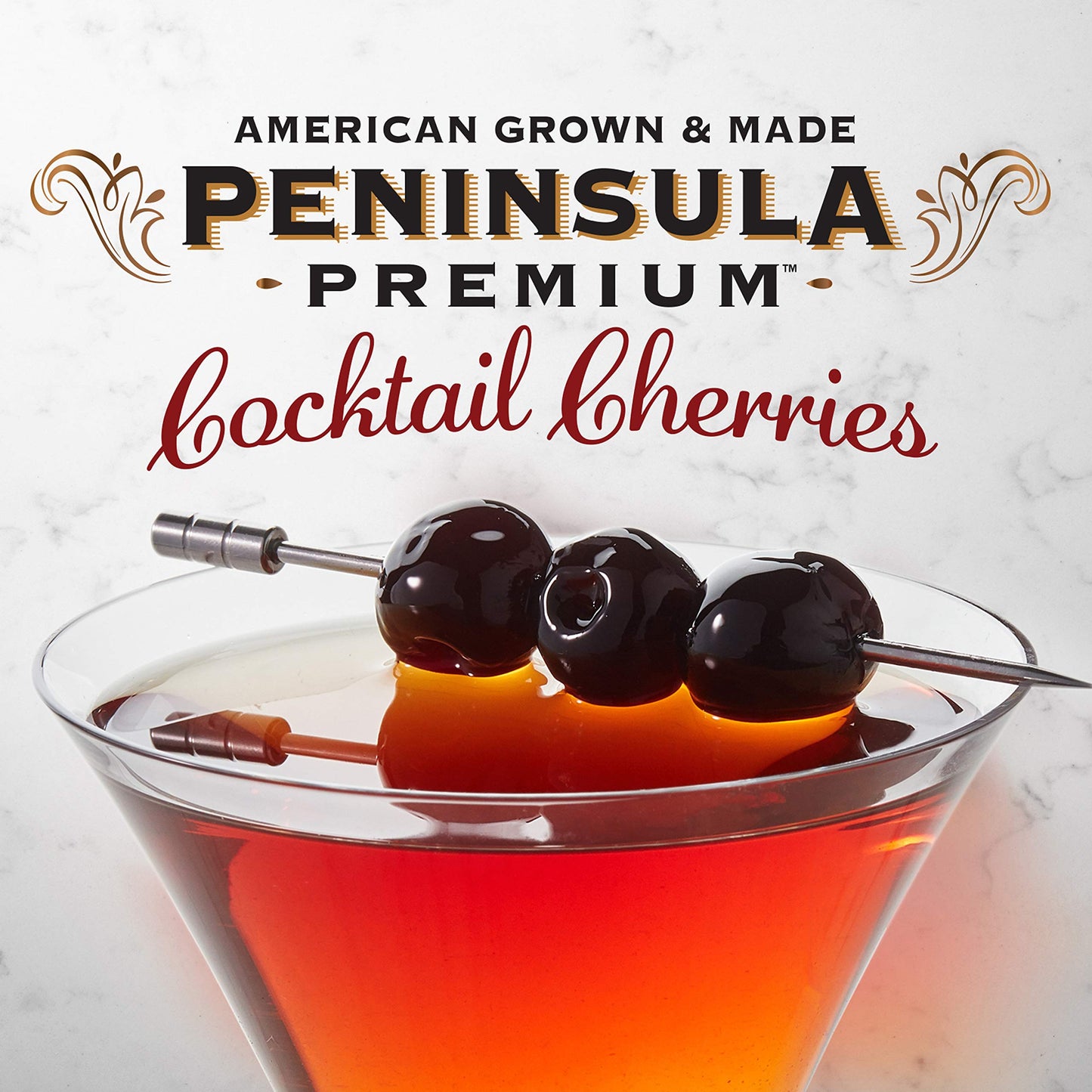PENINSULA PREMIUM Cocktail Cherries - Gourmet, Sweet-Tart Flavor, 10.5 Ounce, Deep Bur dy-Red, Silky Smooth Syrup