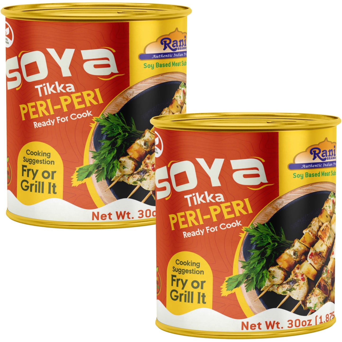 Rani Soya Tikka Peri-Peri 30oz (1.875lbs) 850g, Pack of 2, Ready for Cook ~ Easy Open Lid | All Natural | Vegan | No Colors | NO