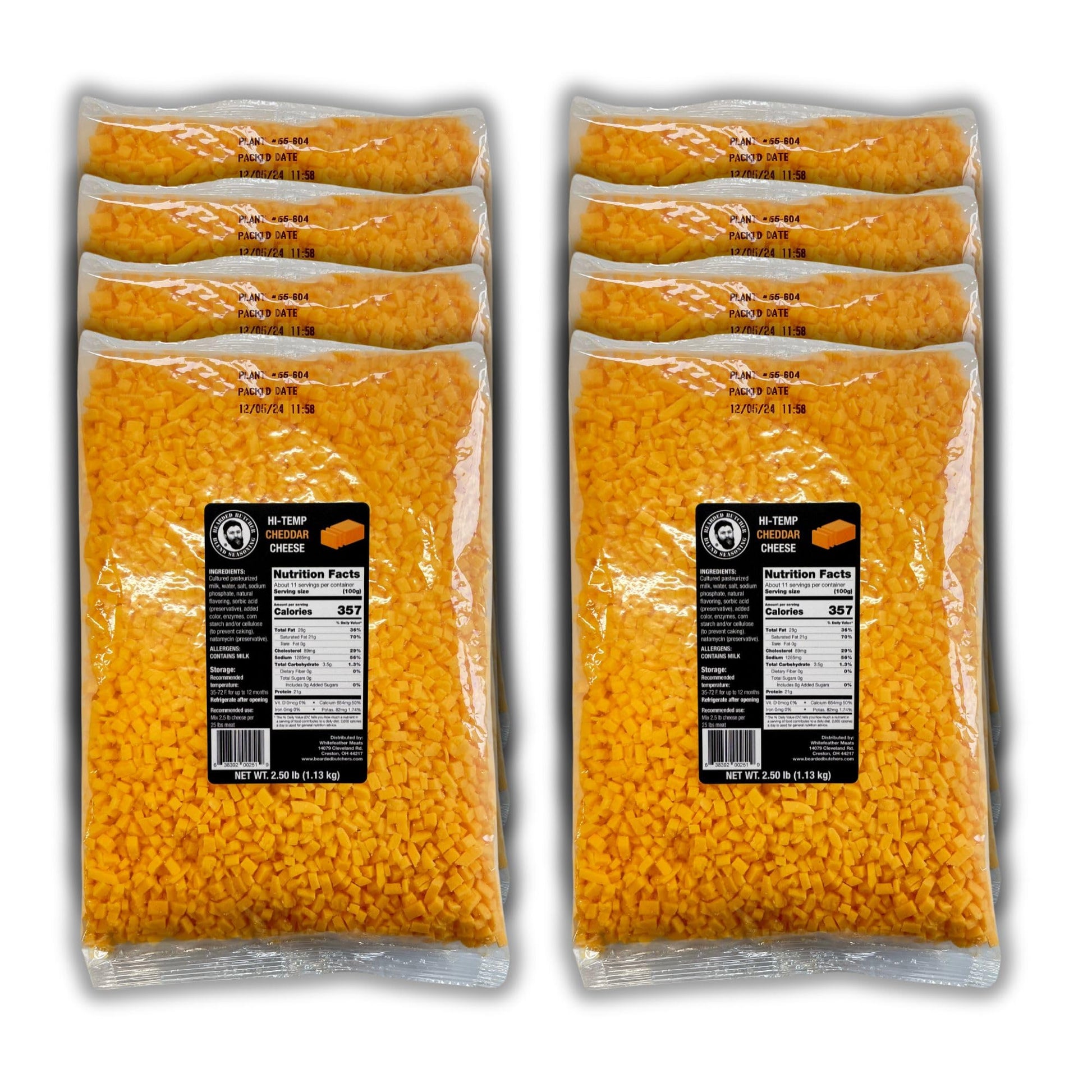 BEARDED BUTCHER HIGH-TEMP CHEDDAR CHEESE, 2.5 lb Bags, Case of 8, Shelf-Stable, 400°F, Ideal for Sausages