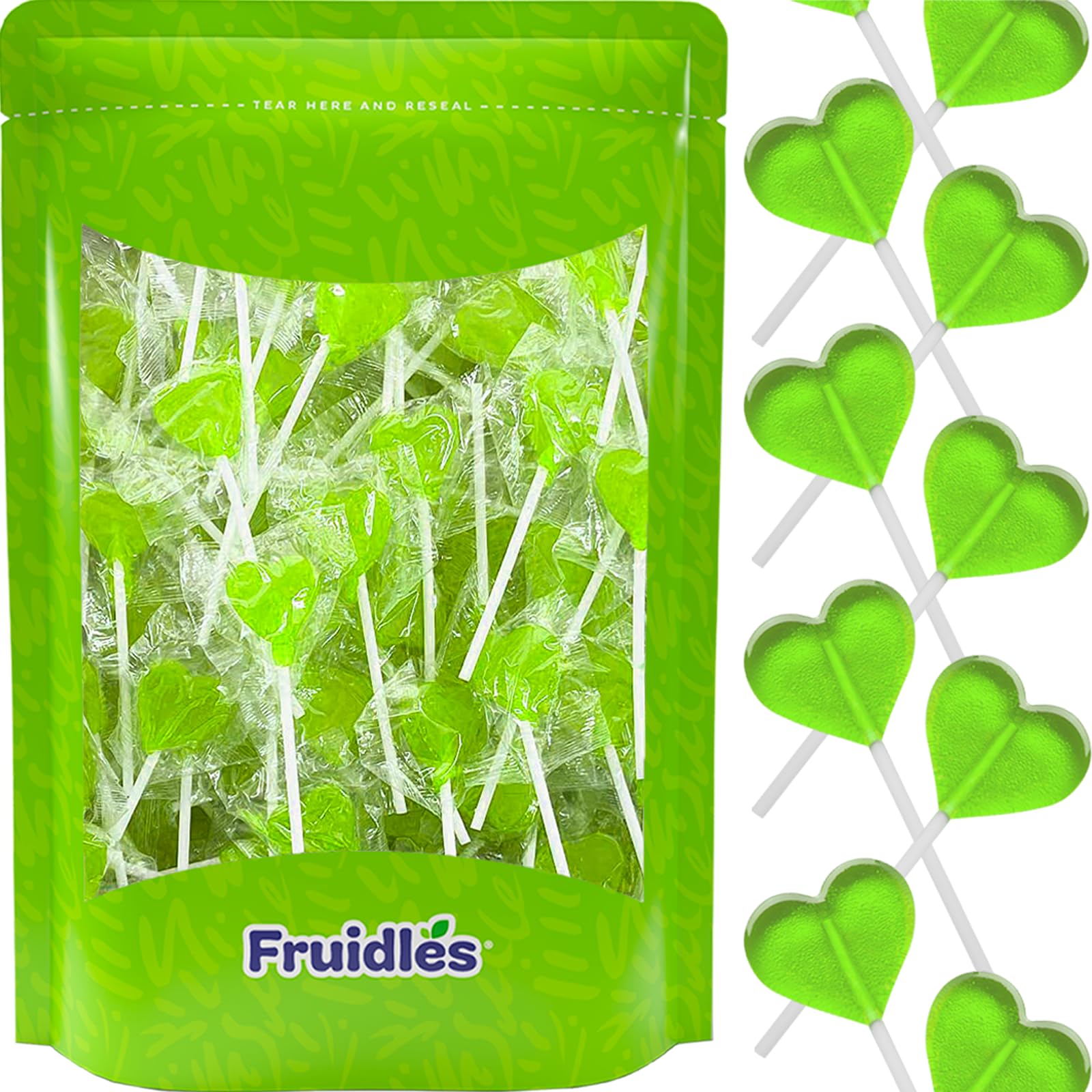 Fruidles Lollipops Mini Heart Shaped Flavored Delicious Lollipop, Individually Wrapped, 5g Lollipop (600 Lollipops, Green Apple)