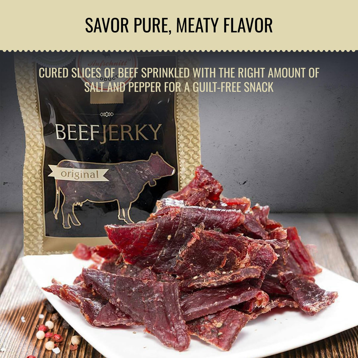 Premium Aufschnitt Grass Fed Beef Jerky, Low Sodium, Keto & Halal Friendly, 5 Pack, 2 Ounce