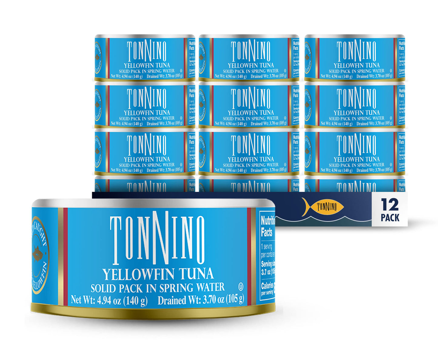 Tonnino Yellowfin Tuna Fish in Olive Oil - Pack of 12 Can (4.94 Ounces (Pack of 12), Spring Water)