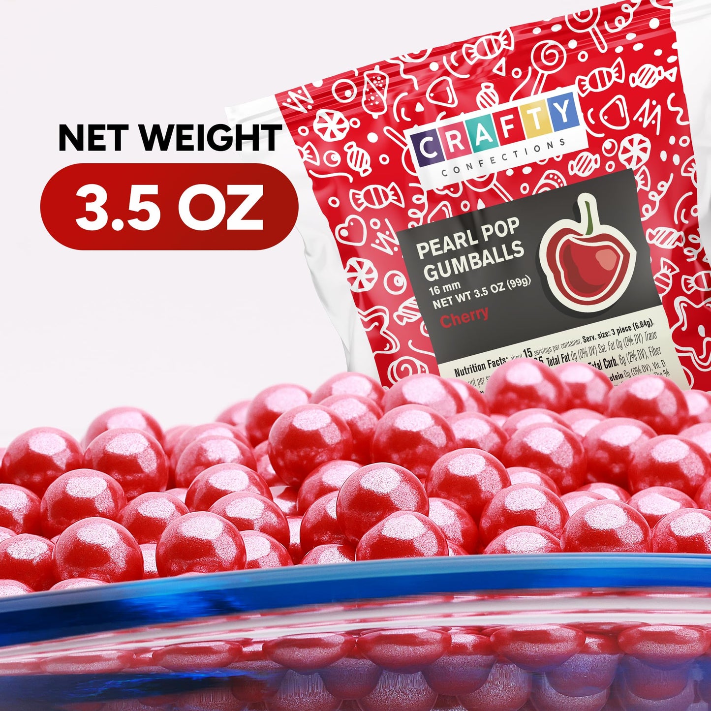 Crafty Confections Shimmer Gumballs - 3.5 oz Cherry Flavored Candy, Pearl Red, 16mm for Gumball Machines and Party Favors