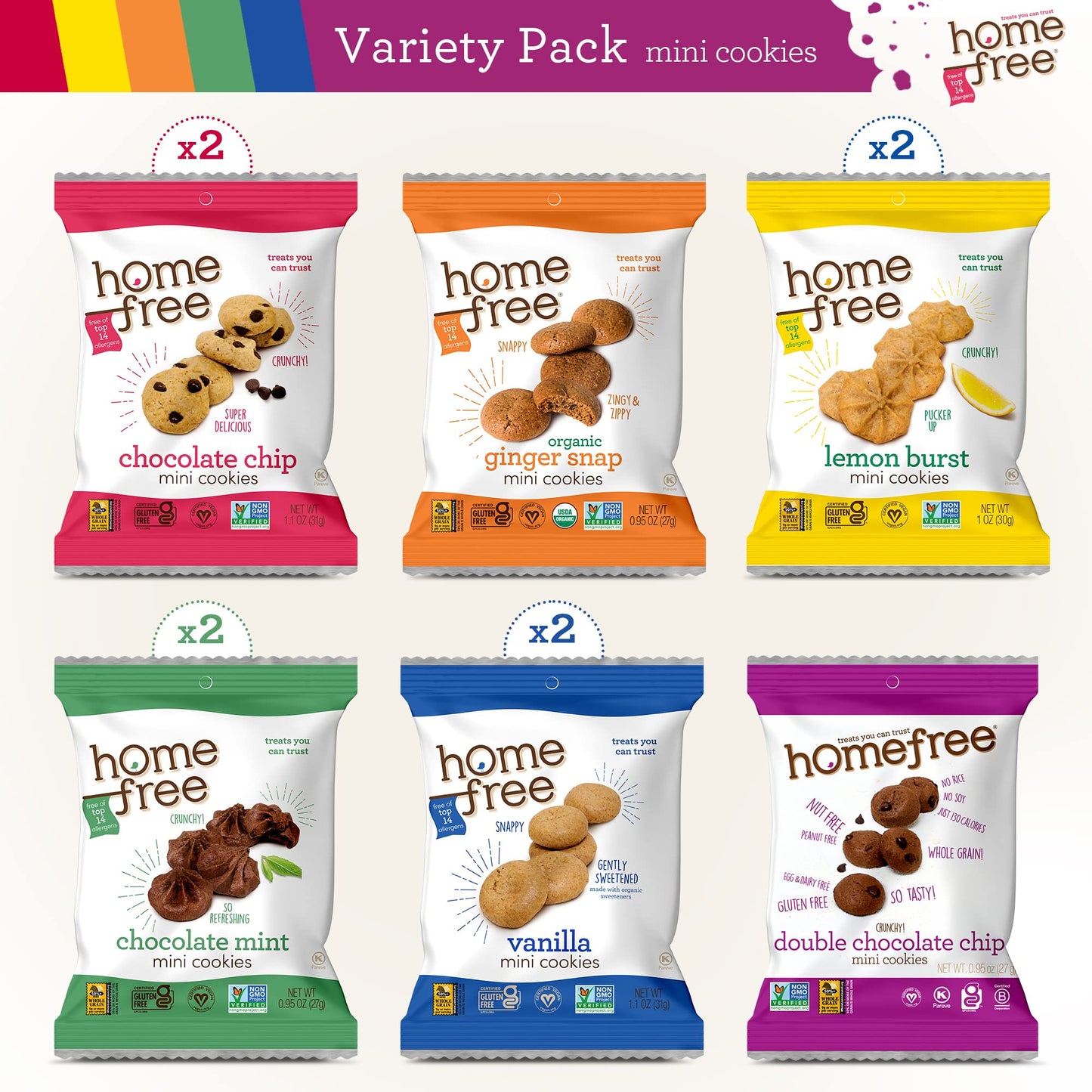 Homefree Mini Cookies Variety Pack, Gluten Free, Nut Free, Vegan, Cookie Snack Packs, School Safe and Allergy Friendly Snack (Pa