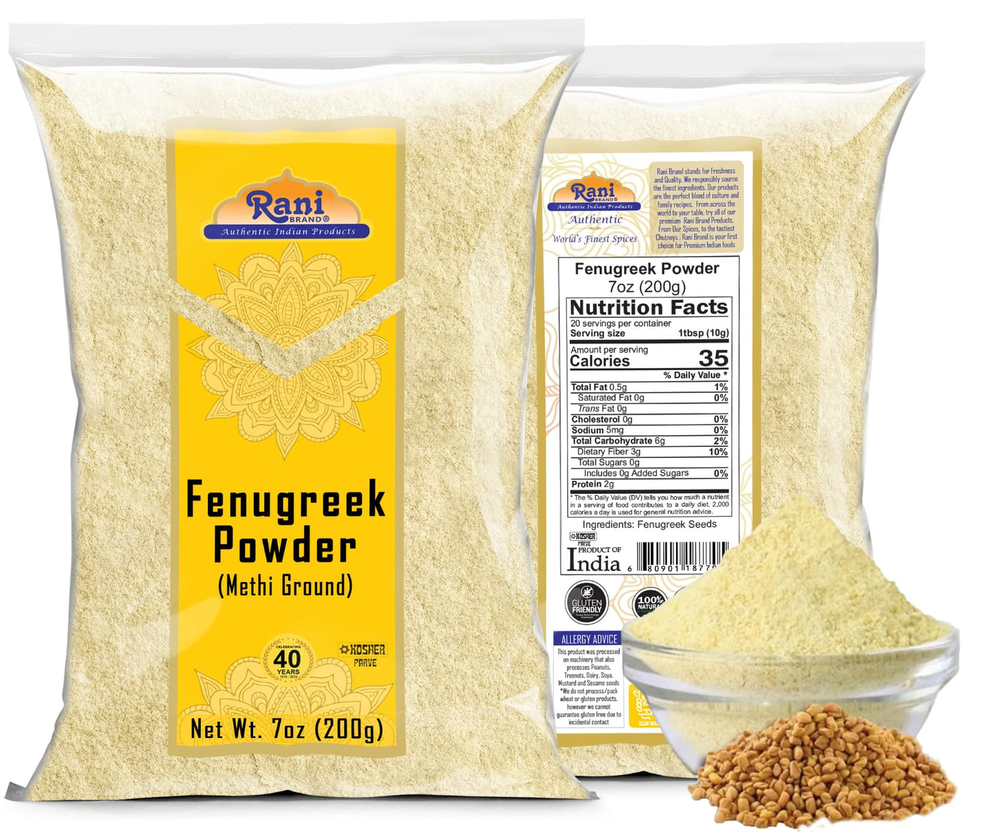 Rani Fenugreek (Methi) Seeds Ground Powder 7Oz (200G) Trigonella Foenum Graecum ~ All Natural | Vegan | Gluten Friendly | Non-Gmo | Kosher | Indian Origin, Used In Cooking & Ayurvedic Spice