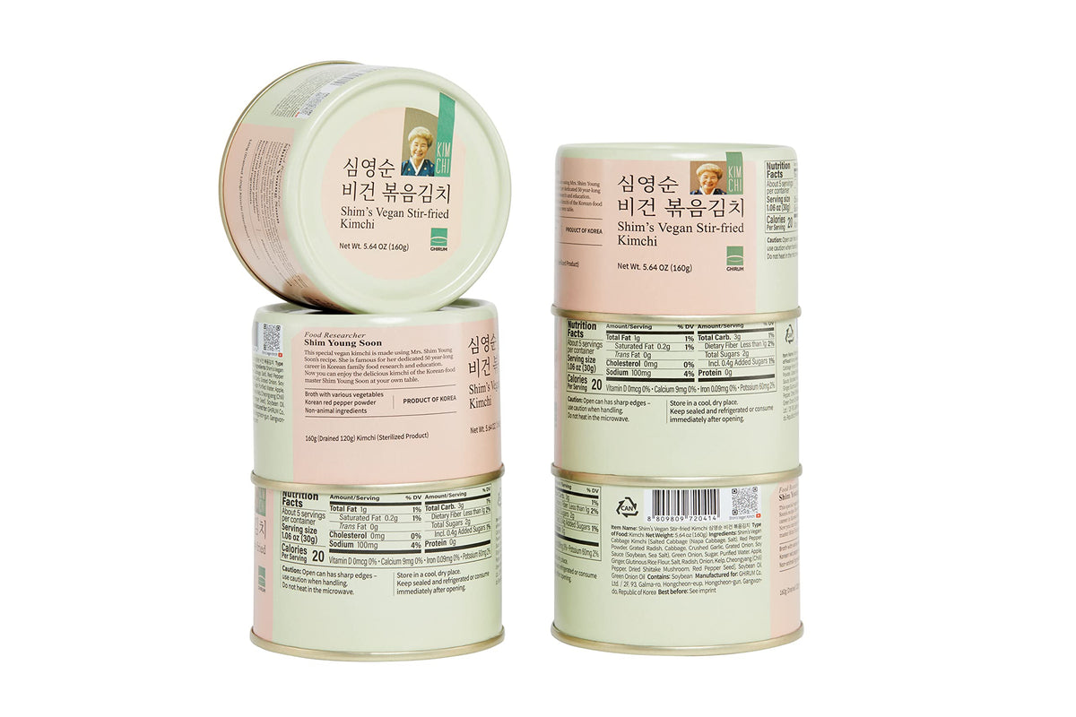 Shim's Vegan Stir-fried Kimchi, Korean Canned Napa Cabbage, Easily store, For your next outdoor trip, Pack of 6