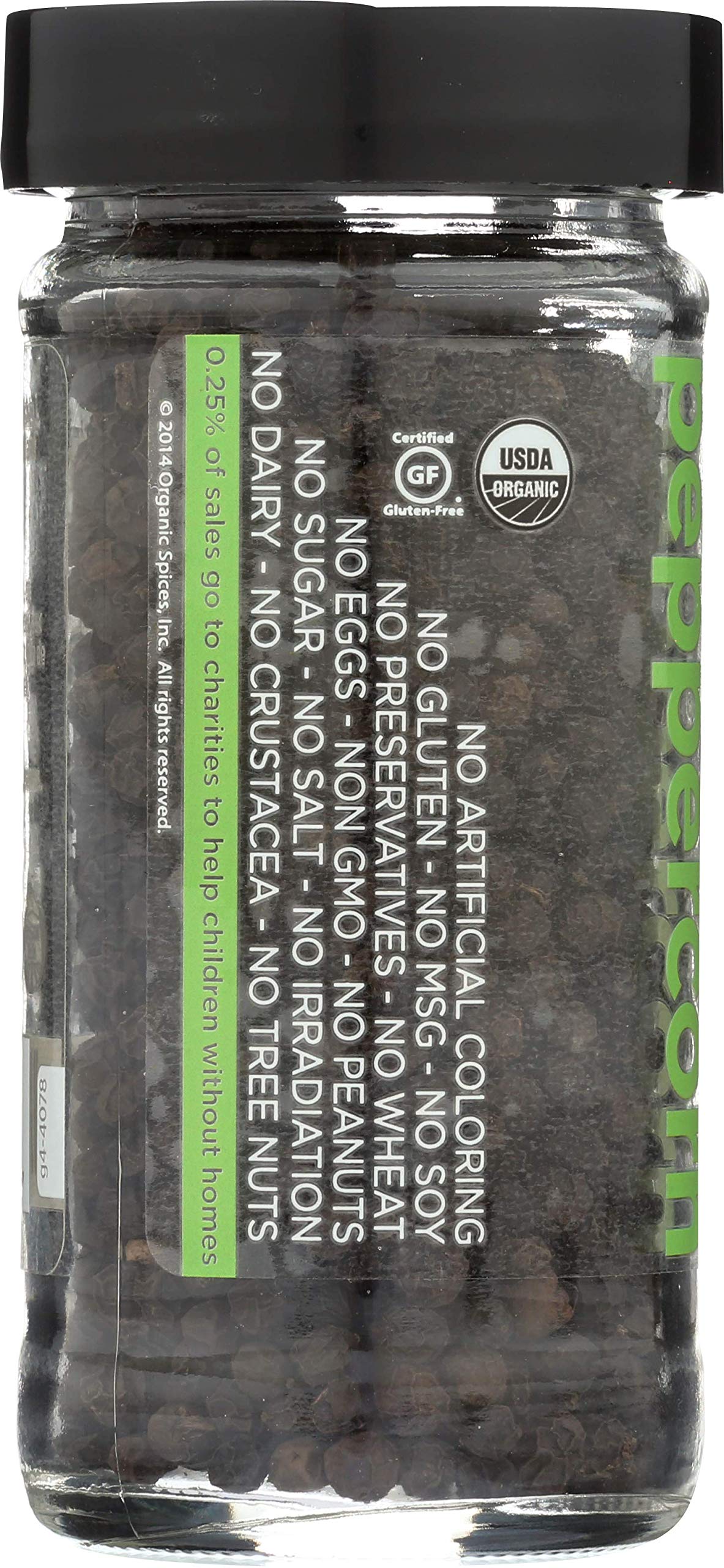 Spicely Organic Peppercorn Black Whole 1.70 Ounce Jar Certified Gluten Free