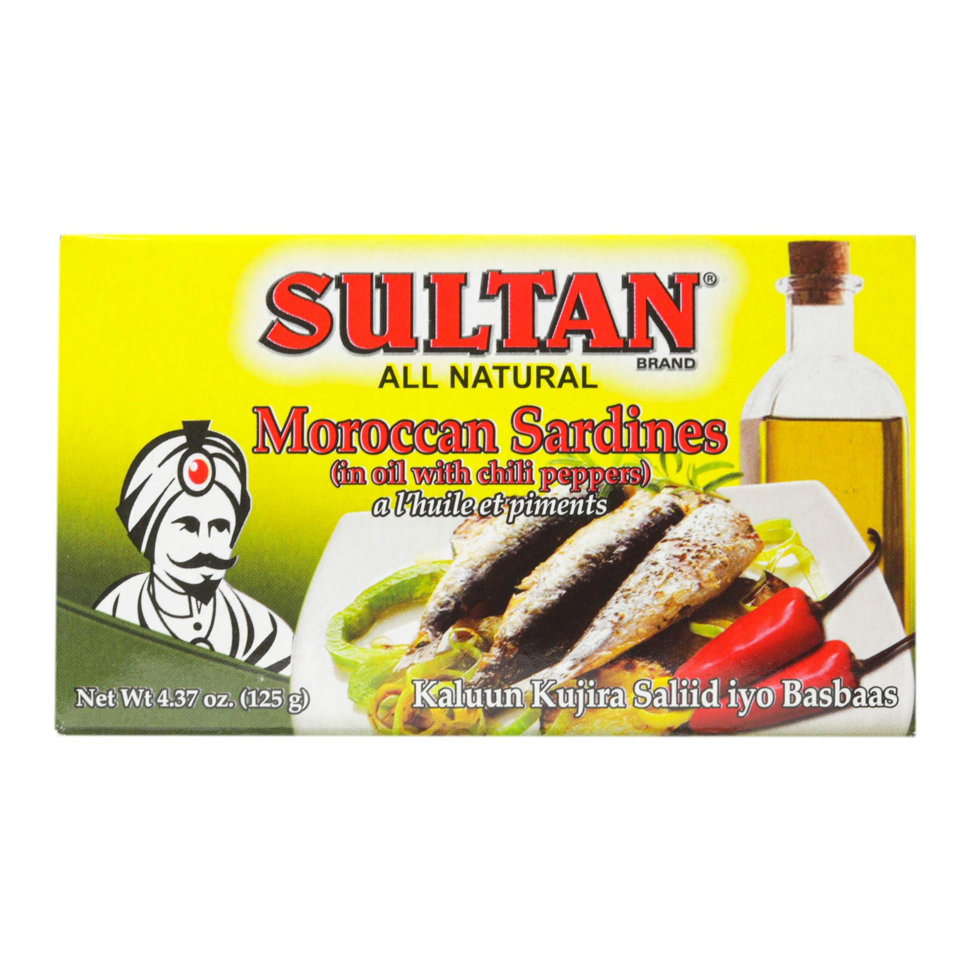 Sultan Sardines in Oil with Chili Peppers, All-Natural, High Protein, 4.4oz (Pack of 5)