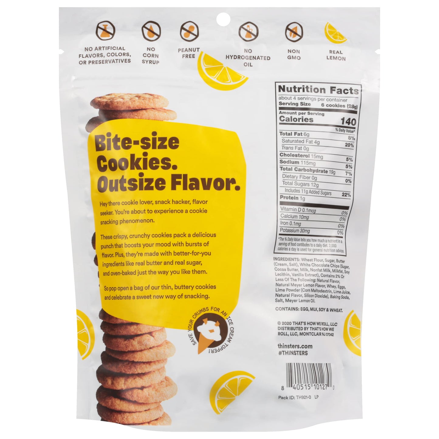 Thinsters Cookies, Meyer Lemon Cookie Thins, 4 oz Pack