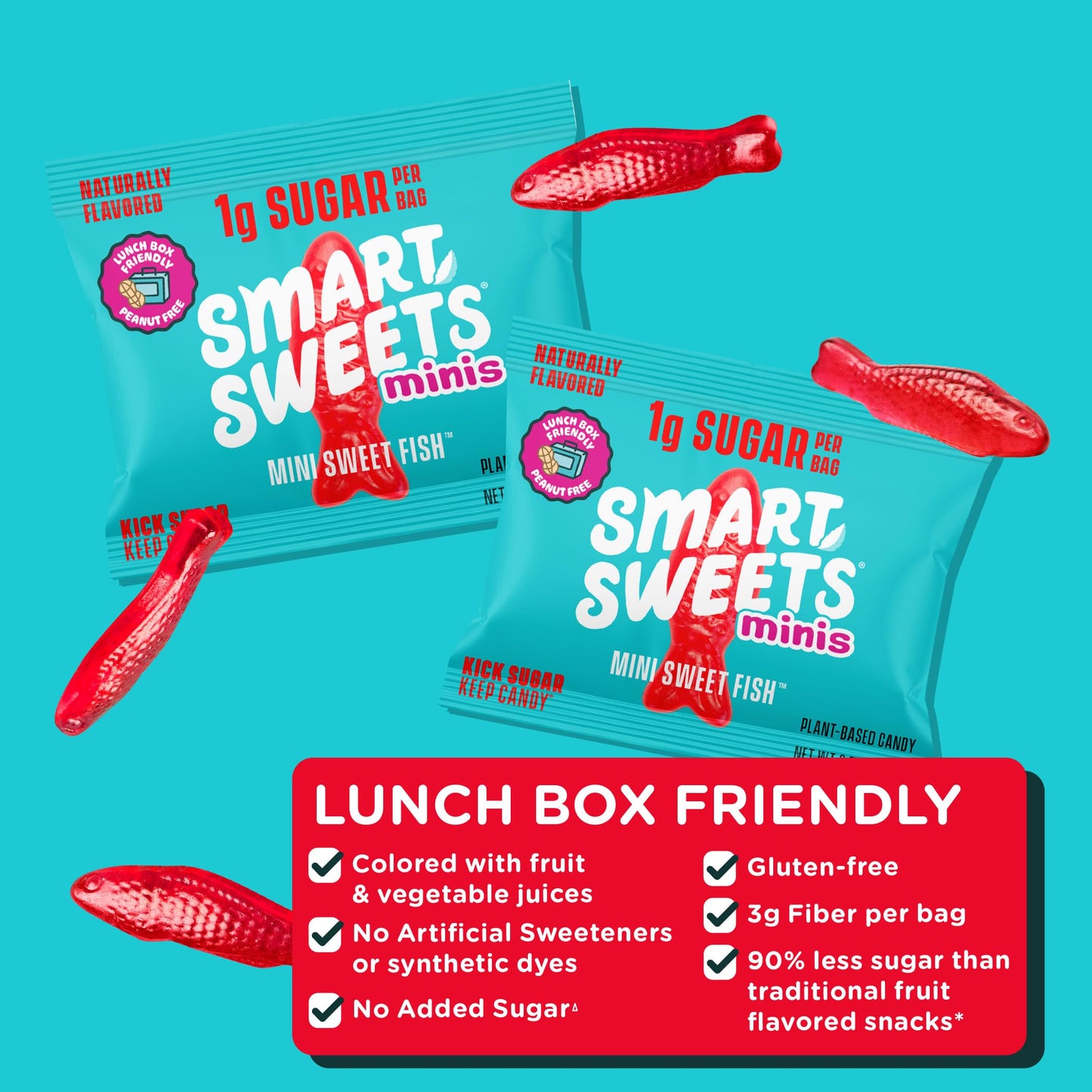 SmartSweets Sweet Fish Minis Snack Pack | 0.78 oz (Pack of 8) | Low Sugar and Calorie Sweet Gummy Candy | Healthy Snacks for Kid