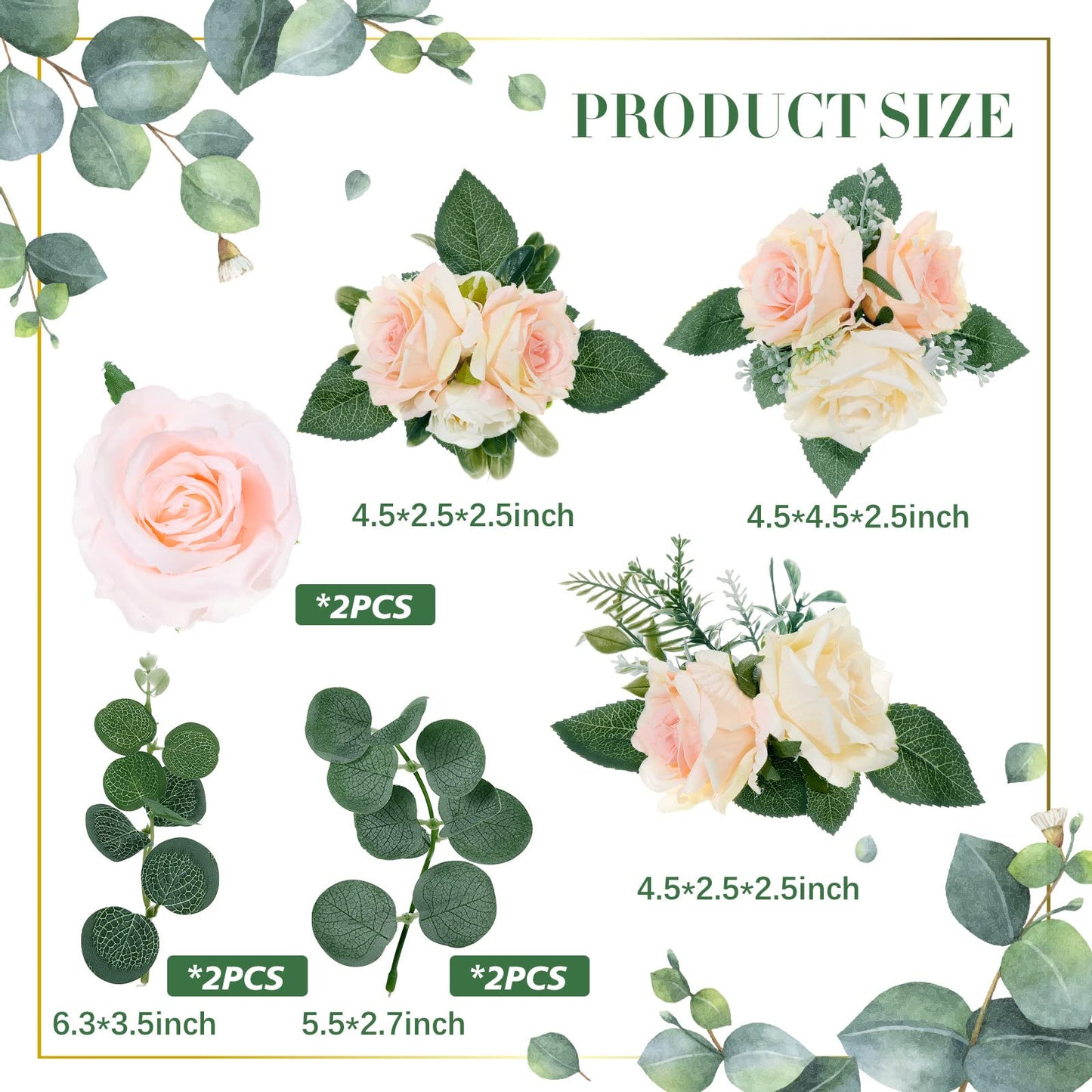 Taiyin Flower Cake Topper Set, 9 Pcs Boho Decorations, Eucalyptus Floral Decor for Wedding, Birthday, Anniversary, Light Pink