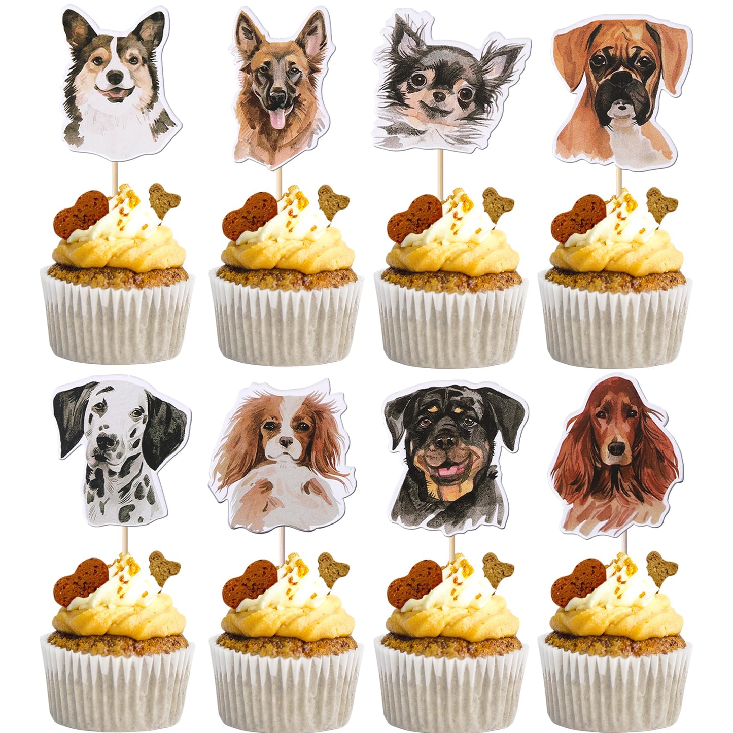Rsstarxi Cupcake Toppers for Dogs - 40 Pack Double-Sided Birthday Picks - Design 2