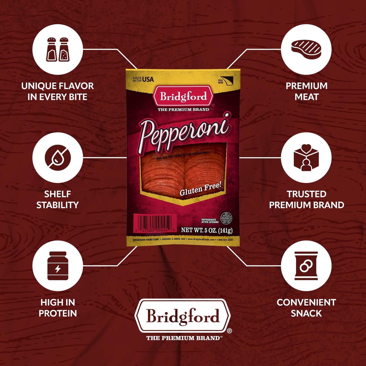 Bridgford Sliced Pepperoni 5 Oz Pack Of 3 - Gluten-Free Pepperoni Slices For Pizza And Sandwiches - Zero Carb Sliced Pepperoni F