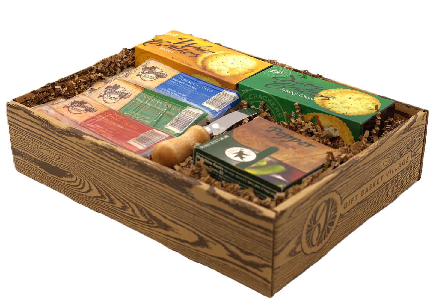 Gift Basket Village Gourmet Cheese and  ers Gift Box – Cheddar Bars, Creamy Spread, Spreader, Medium Size