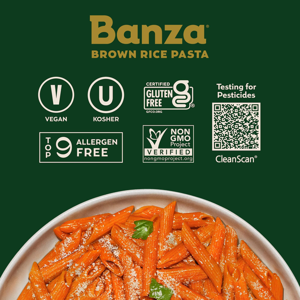 Banza Brown Rice Penne Pasta - Gluten-Free Pasta Made in Italy - Non-GMO, 10oz - Classic Texture, Perfect for Leftovers