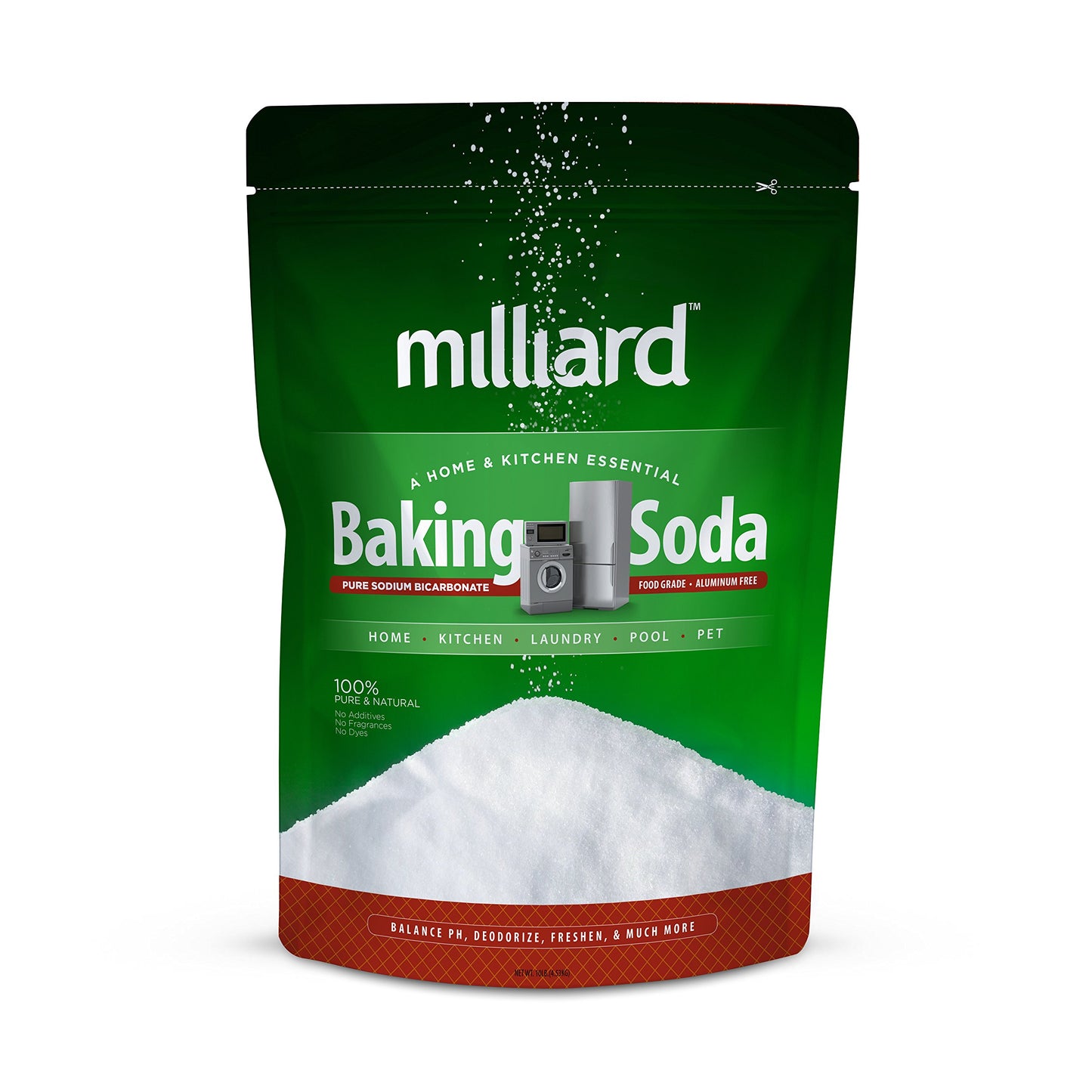 Milliard Baking Soda USP - 10lbs Bulk Resealable Bag, 160 Ounce