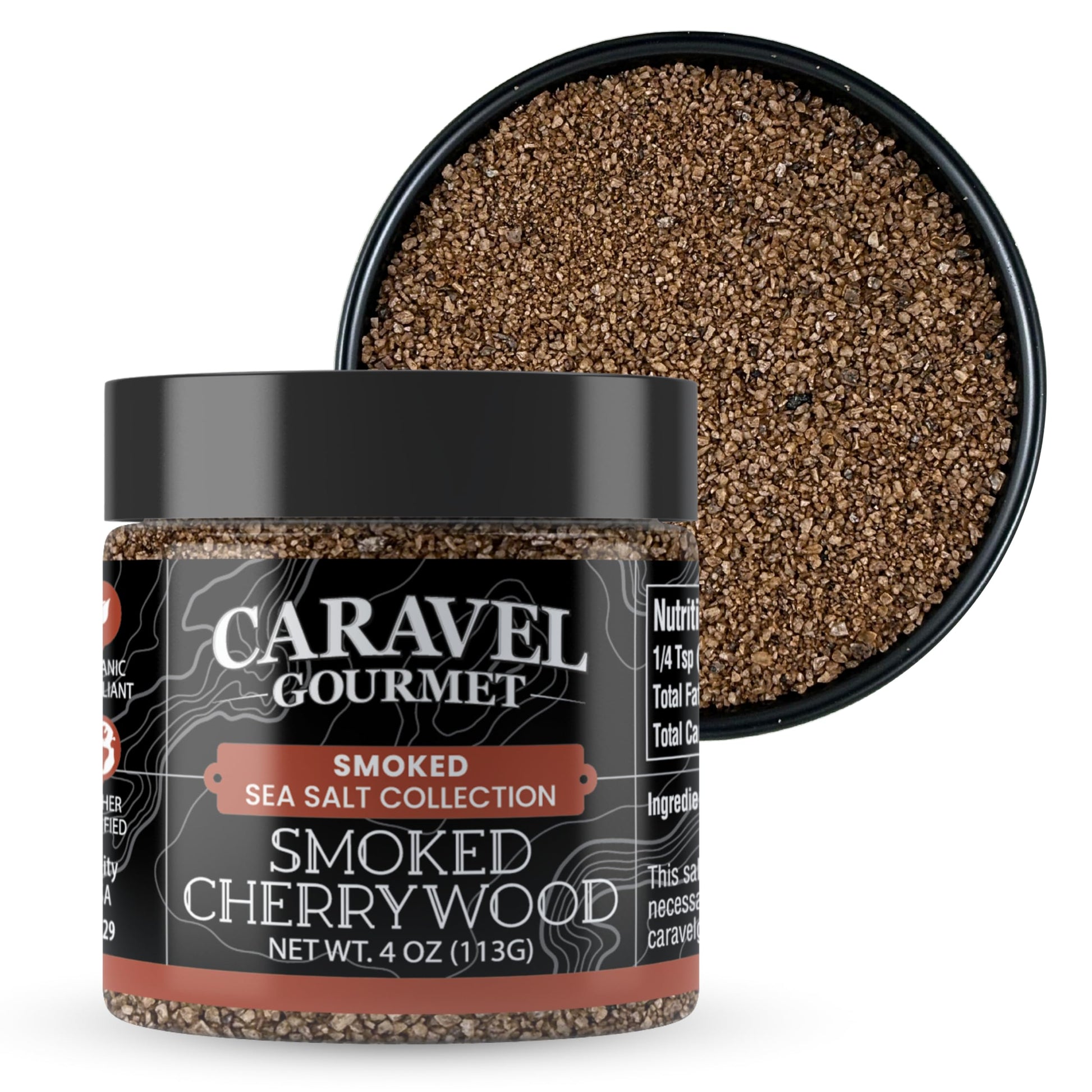 Caravel Gourmet Smoked Cherrywood Sea Salt - All-Natural, Non-GMO, 4 oz Jar