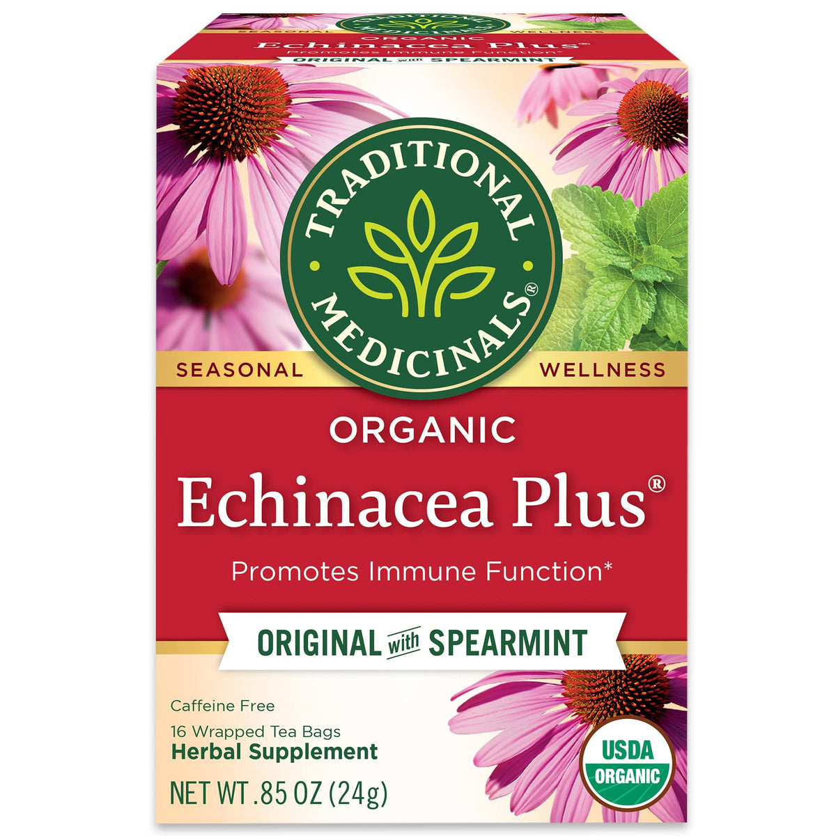 Traditional Medicinals Tea, Organic Echinacea Plus, Promotes Immune Function, W/ Spearmint, 16 Tea Bags