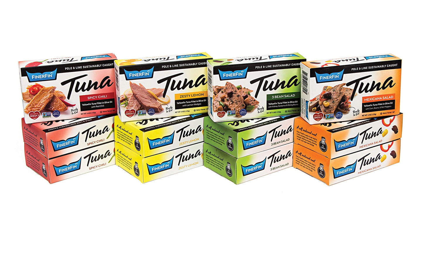Finerfin Yellowfin Tuna Salad In Organic Olive Oil | Tasters Variety Pack | Enhanced Canned Tuna Fish With Evoo | Gourmet Ready-To-Eat Wild-Caught Fillets | 4.4Oz Can - 12 Pack