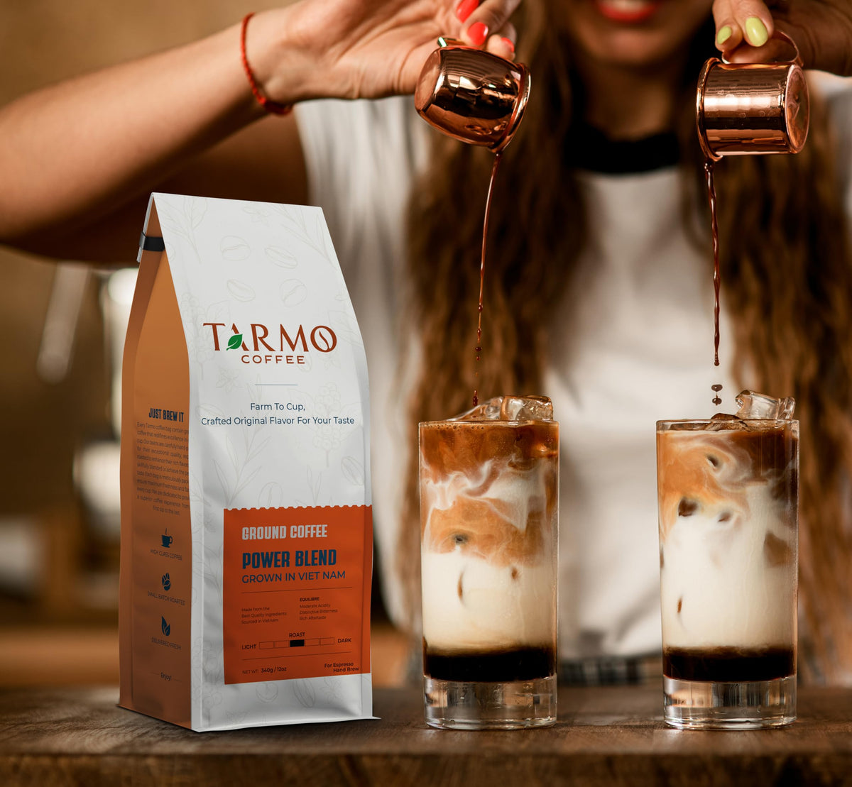 TARMO COFFEE Power Blend Low Acid Ground Coffee, Medium Roast, 12 Oz Bag, Premium Arabica & Robusta Blend