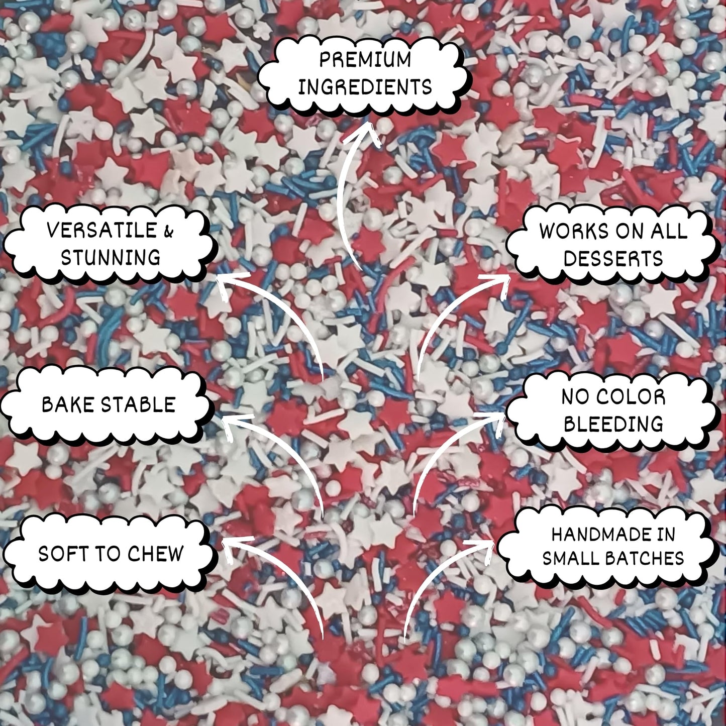 Confect Edible Sprinkles – Red, White, Navy Blue & Silver Stars – Vegan, Gluten-Free – 4.2 Oz
