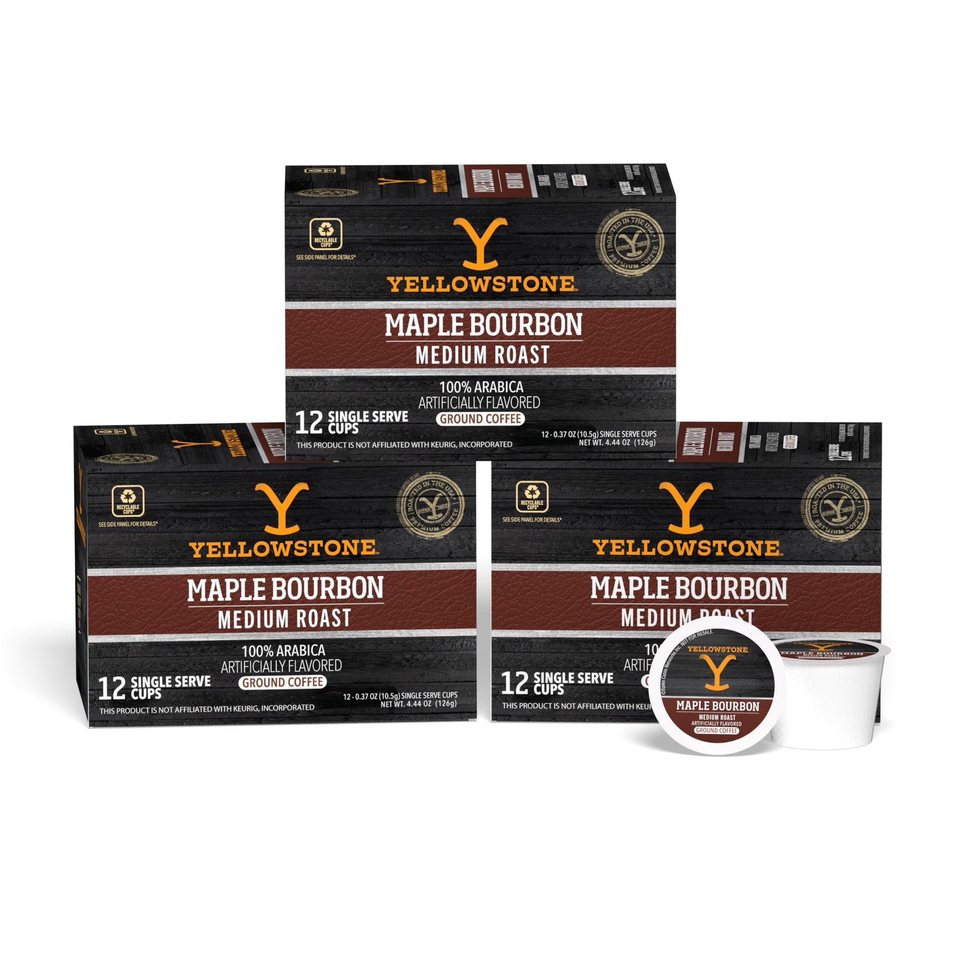 Yellowstone Maple spirit-inspired flavor Medium Roast Coffee  Single Serve Recyclable Pods/Cups  100% Arabica Beans  36 Count