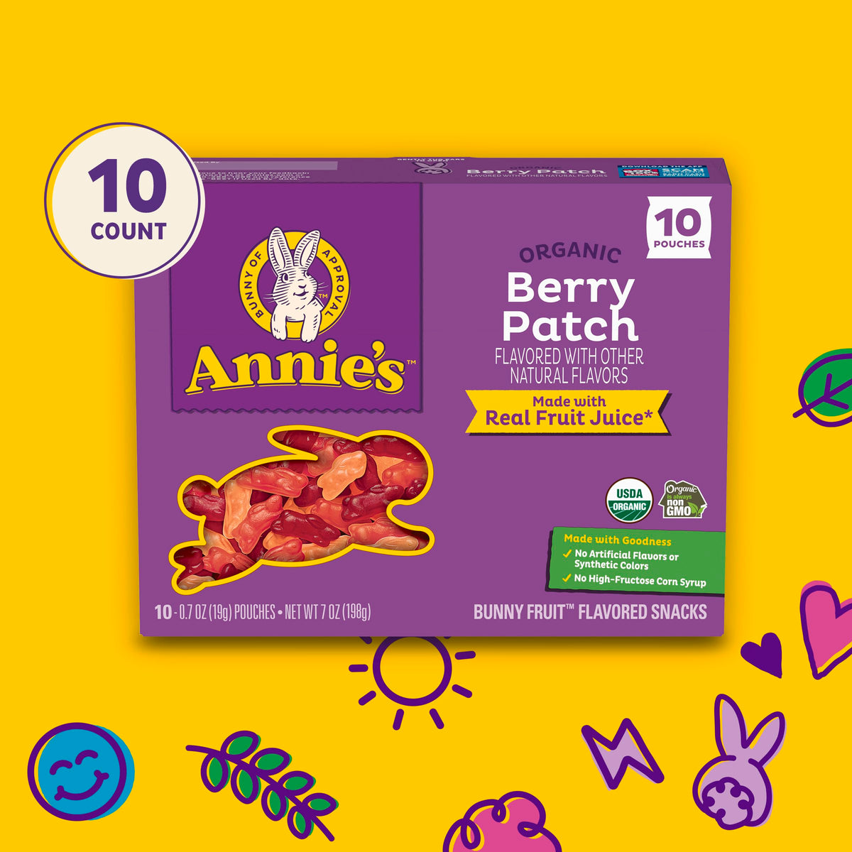 Annie'S Organic Berry Patch Bunny Fruit Flavored Snacks, Gluten Free, 10 Pouches, 7 Oz.
