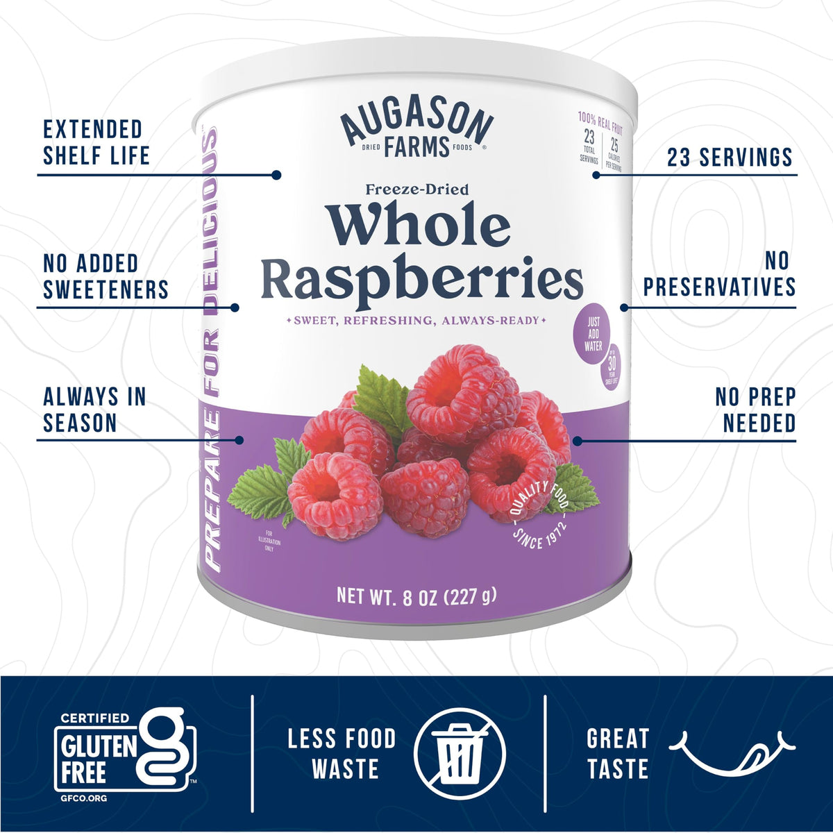 Augason Farms Freeze Dried Whole Raspberries #10 Can, 8 Oz