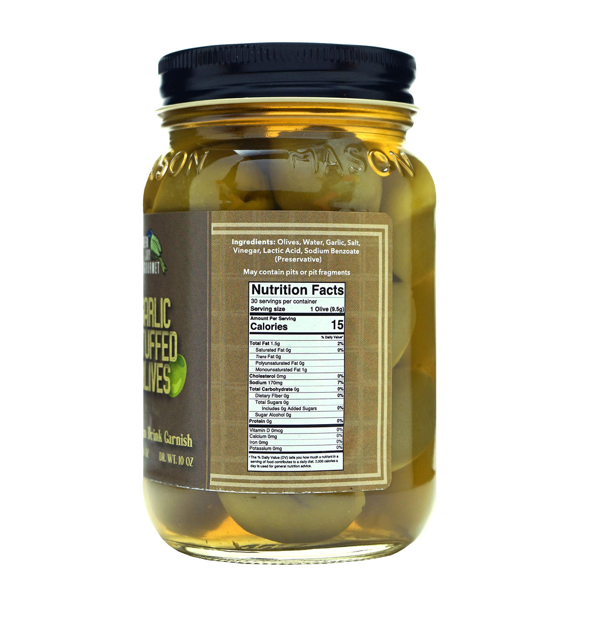 Green Jay Gourmet Garlic Stuffed Olives - 2 x 16 Oz - All Natural Green Olives for Cocktails and Cheese Boards