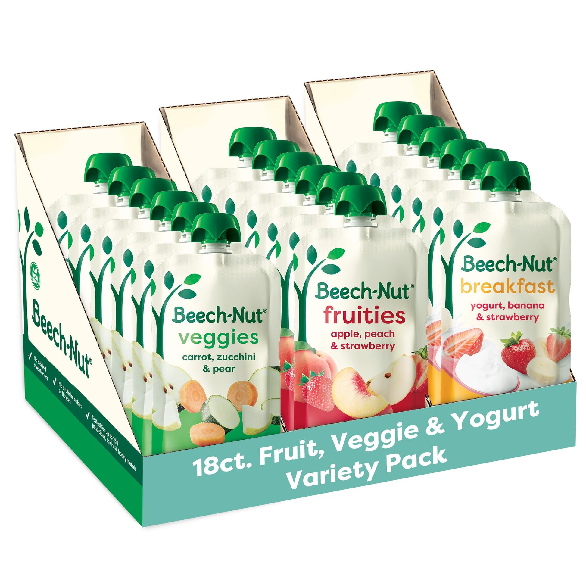 Beech-Nut Baby & Toddler Food Favorite Flavors Pouches Variety Pack, Fruit Veggie and Whole Milk Yogurt Purees, Baby Pouch Puree