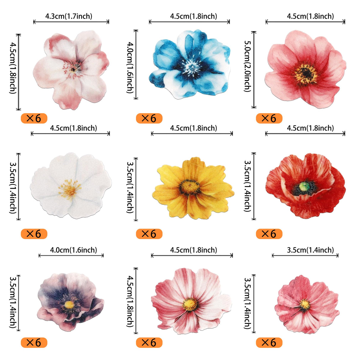 54 Pcs Edible Flowers Cake Toppers Wafer Paper Flower Cupcake Toppers Hawaiian Edible Flowers Cake Decorations Mixed Size For Tr