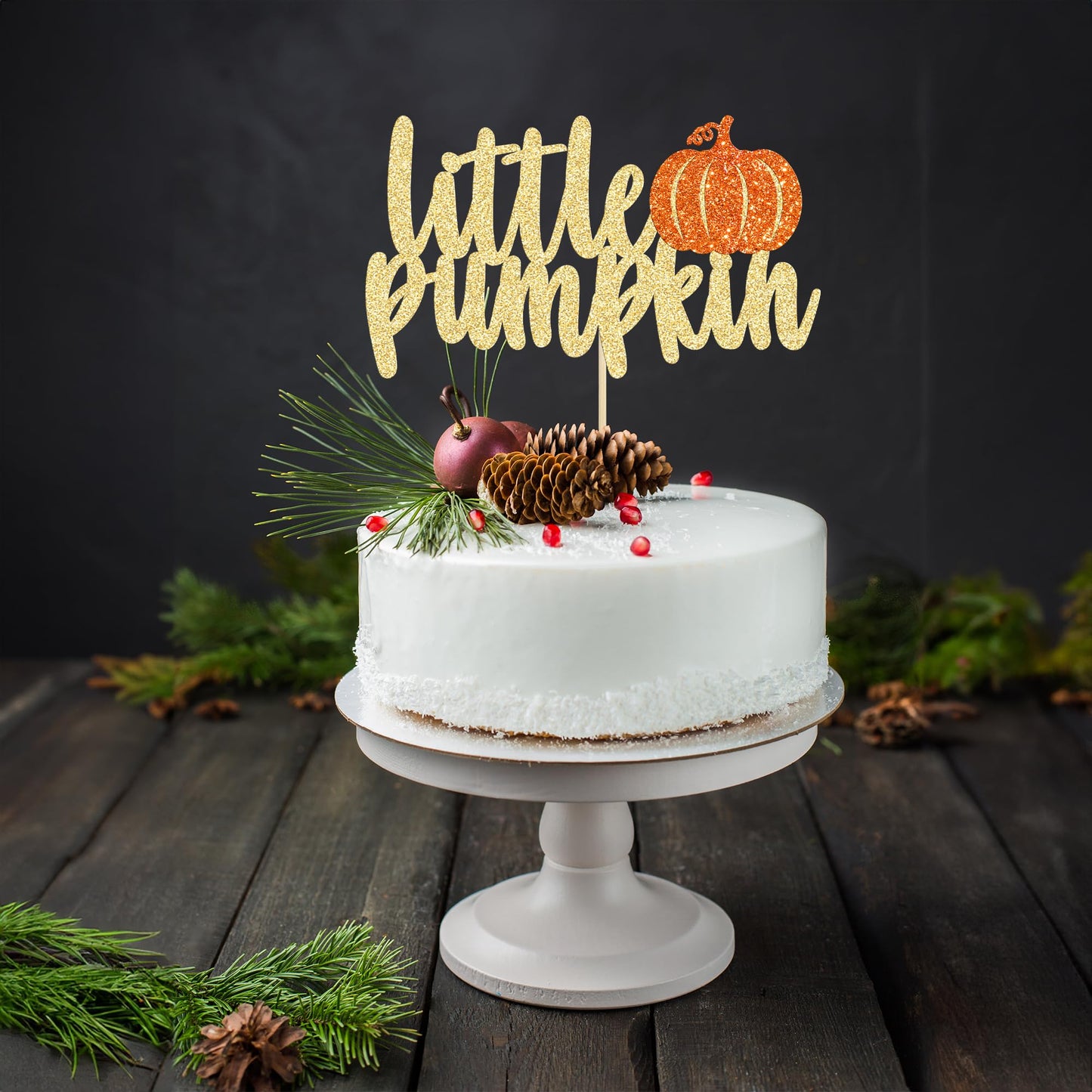 Gyufise Pumpkin Cake Topper, Gold Glitter, Fall Birthday Halloween Decoration, Model UKZN0170, Orange