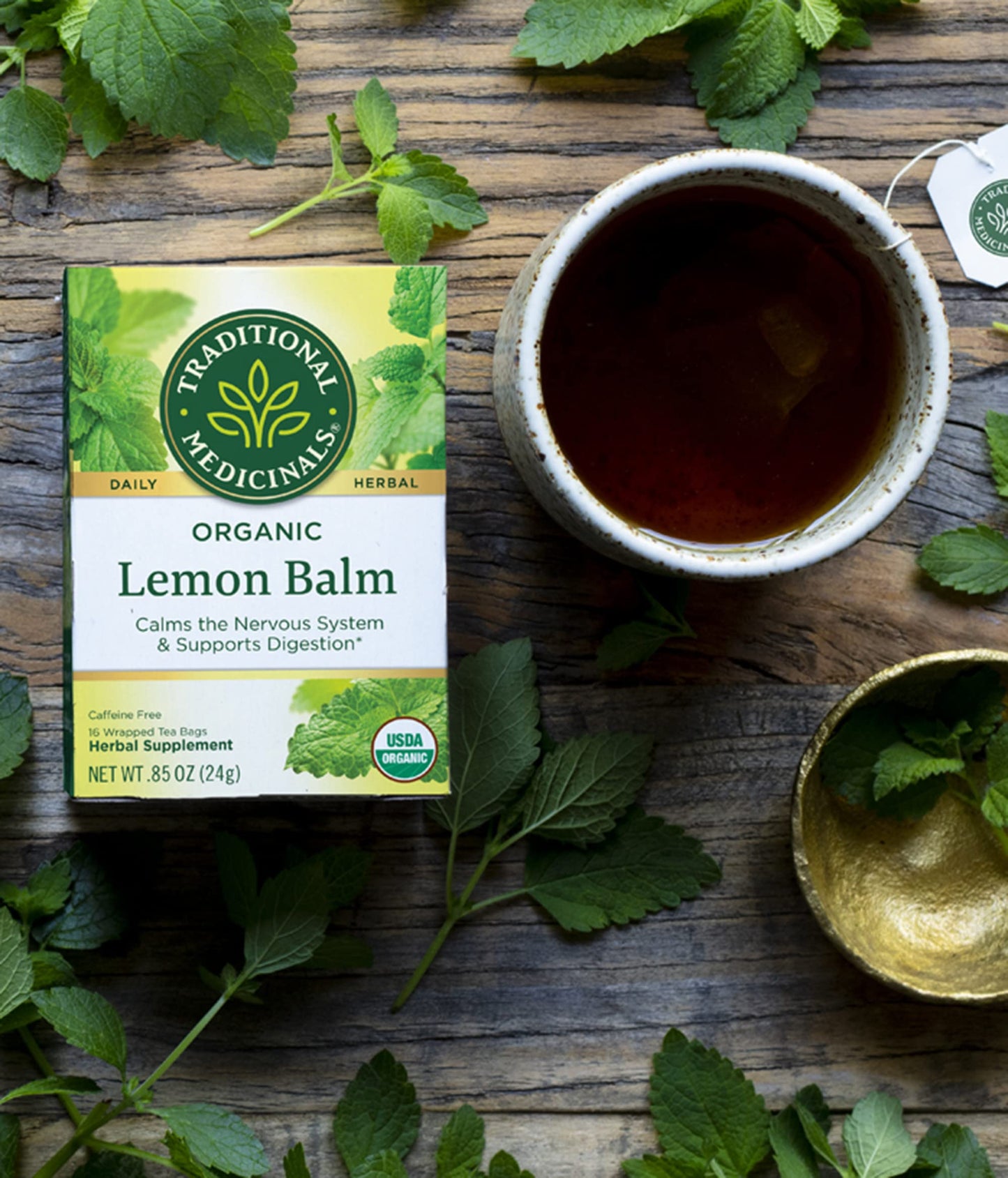 Traditional Medicinals Organic Lemon Balm Herbal Tea  Calming and Supports Digestion (Pack of 2) - 32 Tea Bags Total
