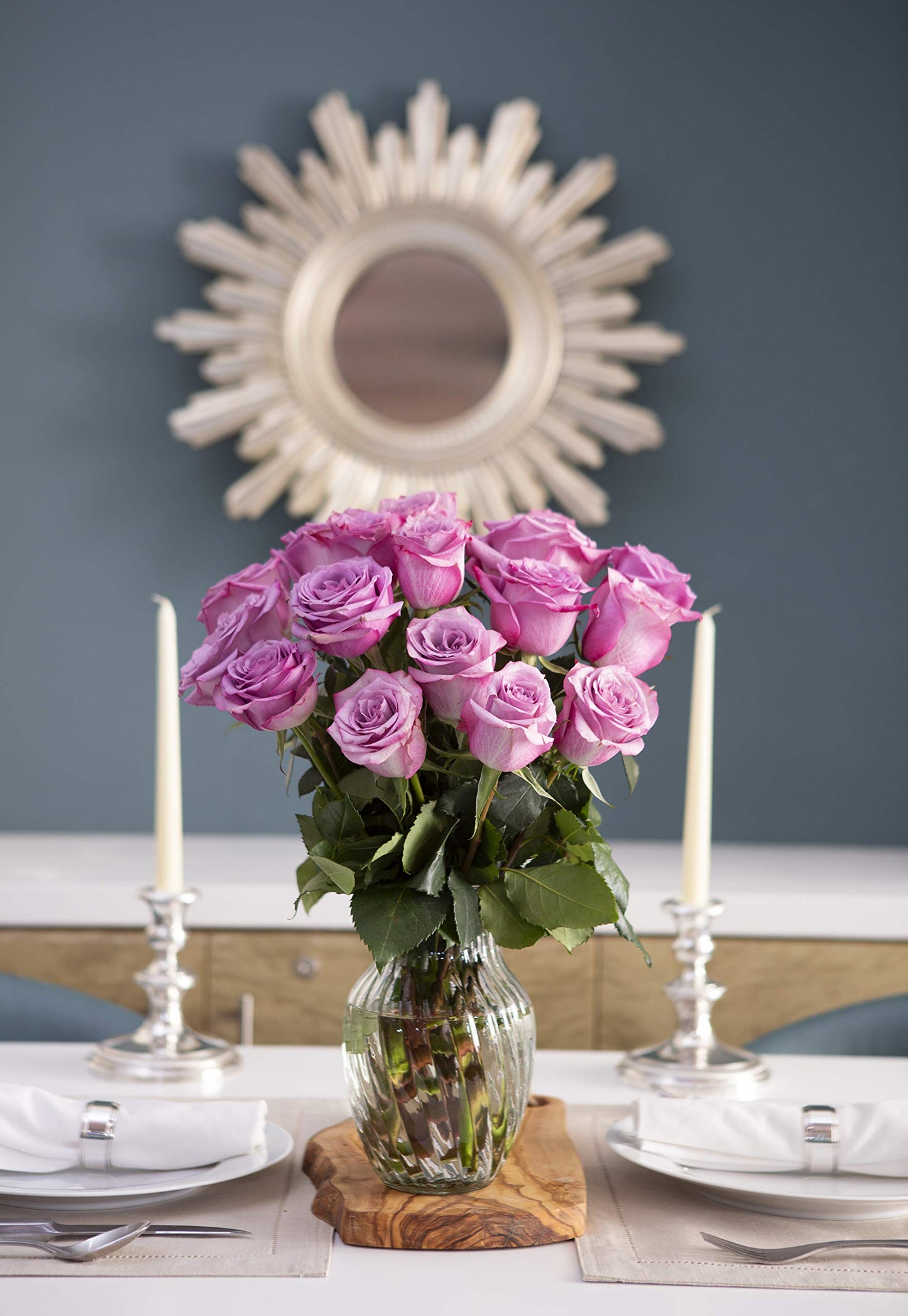 KaBloom PRIME NEXT DAY DELIVERY - Mothers Day Collection - Bouquet of 18 Fresh Purple Roses with Vase .Gift for Birthday  Anniversary  Get Well  Easter  Valentine  Mothers Day Fresh Flowers