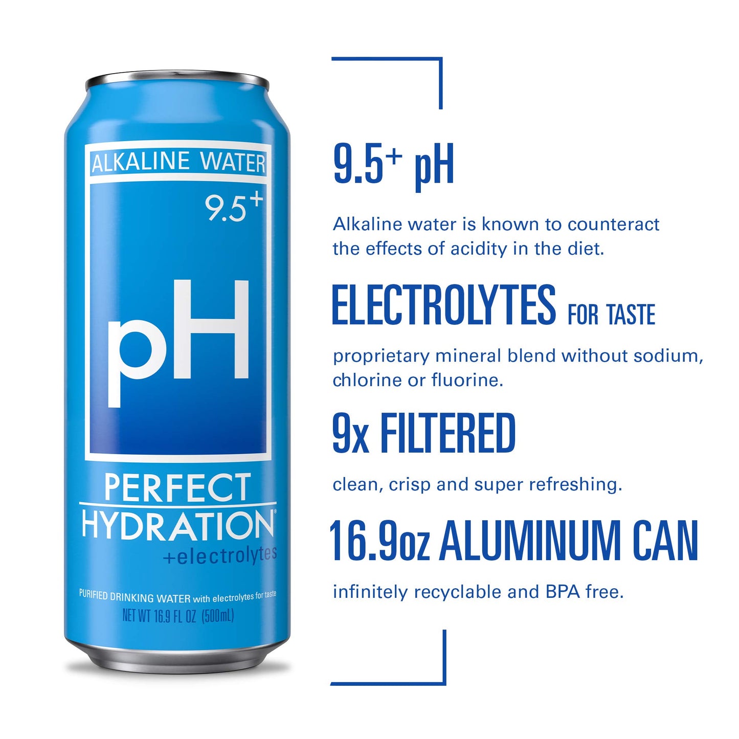 Perfect Hydration 9.5+ Ph Alkaline Water, Electrolyte Minerals For Taste, Made In The Usa, 16.9 Oz Recyclable Aluminum Cans, Pack Of 12