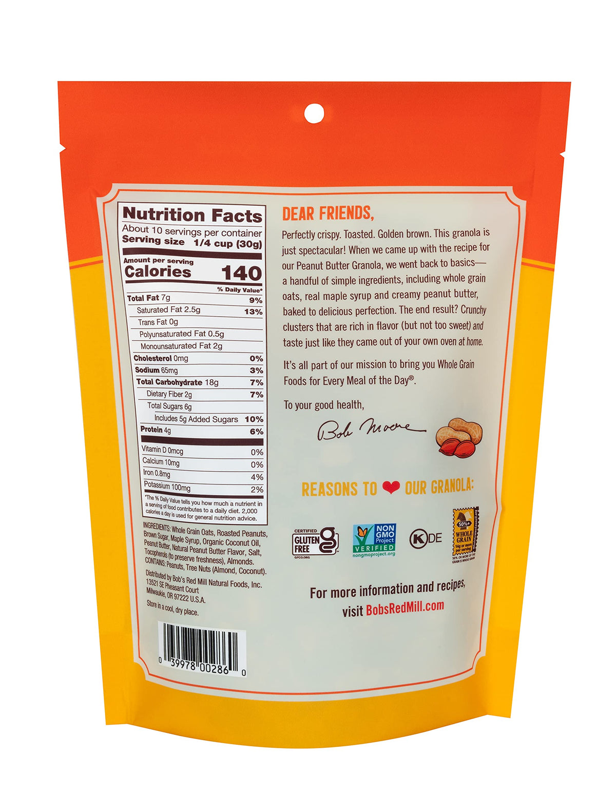 Bobs Red Mill Peanut Butter Homestyle Granola, 11 Ounce Bag (Pack of 1), Certified Gluten Free, Non-GMO, Whole Grain