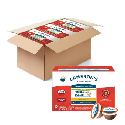 Cameron s Coffee Single Serve Pods, Flavored, Decaf Vanilla Hazelnut, 12 Count (Pack of 6)