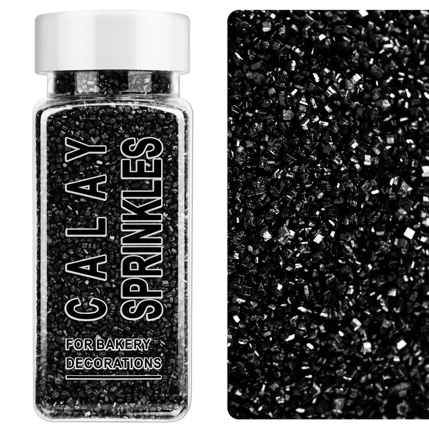Black Sanding Sugar Sprinkles, 4.6 oz Edible Sparkling Sugar Crystals for Baking Topping, Cupcakes, Cookies, Ice Cream & Cake De